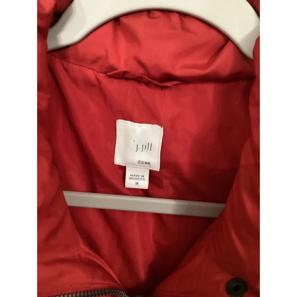 J Jill‎ Womens Red Quilted Down Puffer Vest Stand Collar Zip Front Medium